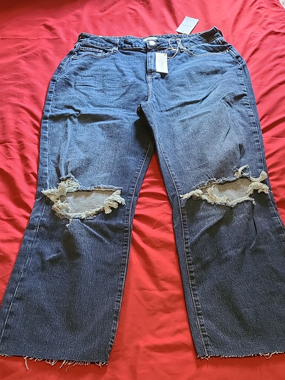 Forever 21 Dark Blue Straight Leg Distressed Jeans
